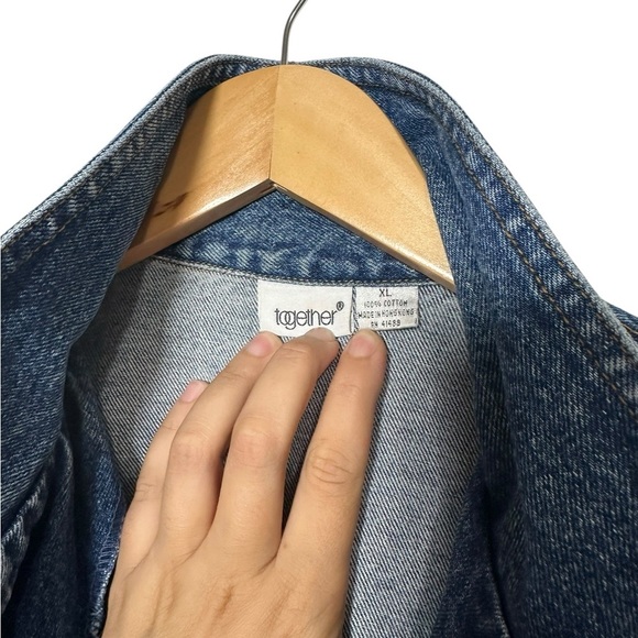 Rare Embroidered Beaded Vintage 100% Cotton Womens Denim Jacket Size XL - Picture 6 of 8